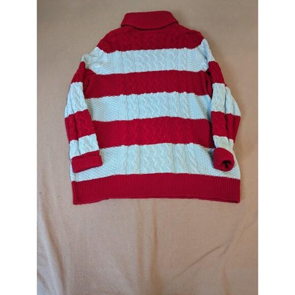 Halogen x Atlantic-Pacific Cable Knit Turtleneck Sweater - Red/Blue … - Picture 2 of 6